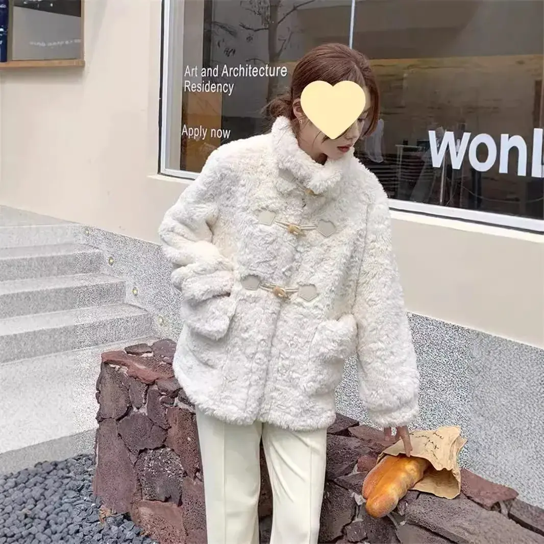 Lamb fur coat women's fur integrated autumn and winter 2024 new style with thick fleece short coat