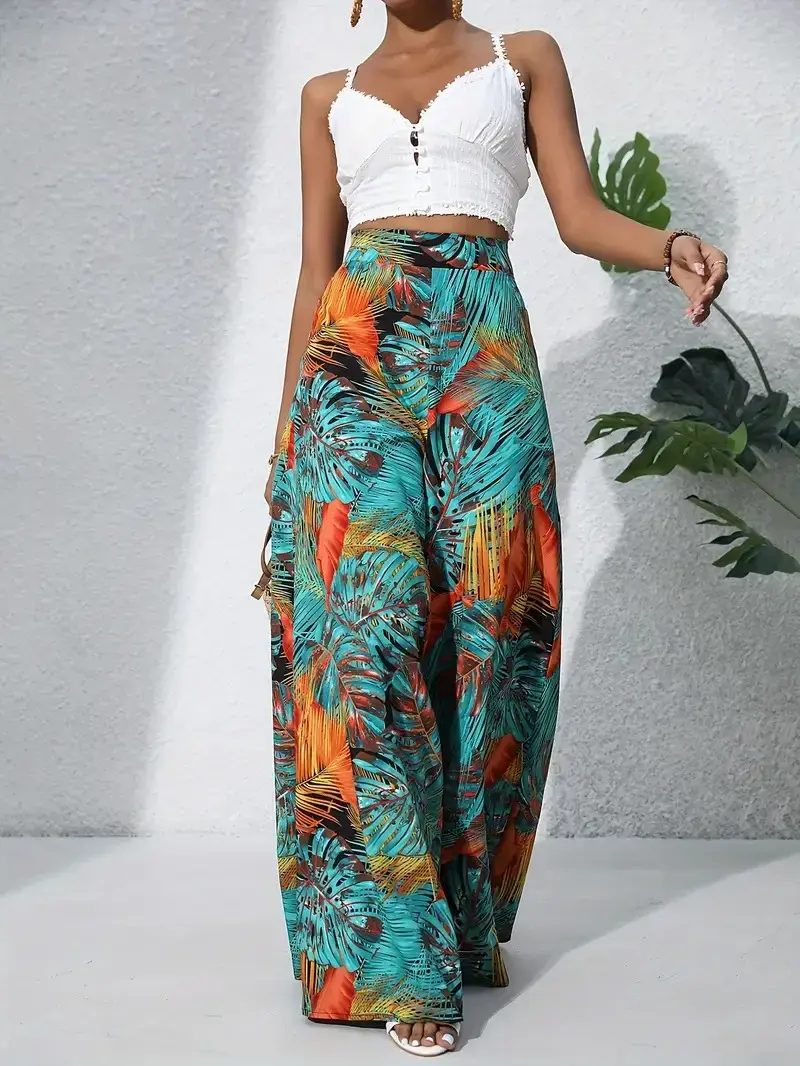 Pants Traf Painted Basic Mid-rise Loose Chiffon Pants Cropped Pants Korean Popular Clothes New Style Printed Casual Pants