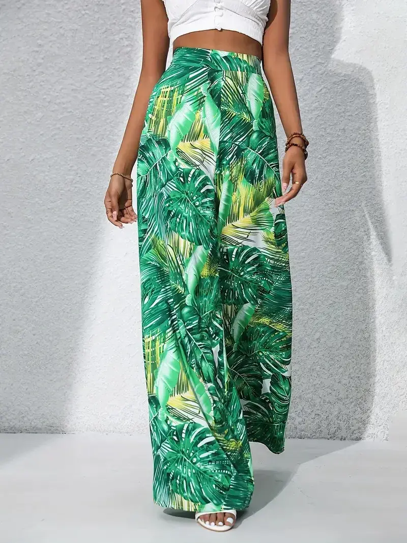 Pants Traf Painted Basic Mid-rise Loose Chiffon Pants Cropped Pants Korean Popular Clothes New Style Printed Casual Pants