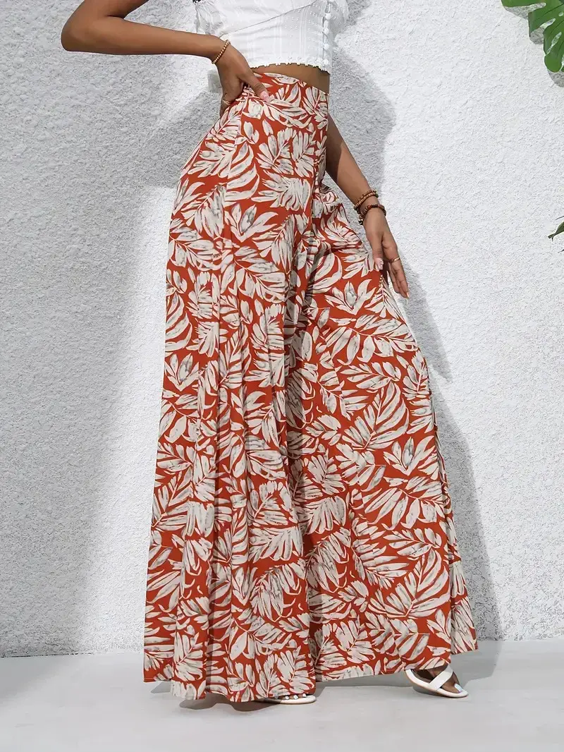 Pants Traf Painted Basic Mid-rise Loose Chiffon Pants Cropped Pants Korean Popular Clothes New Style Printed Casual Pants