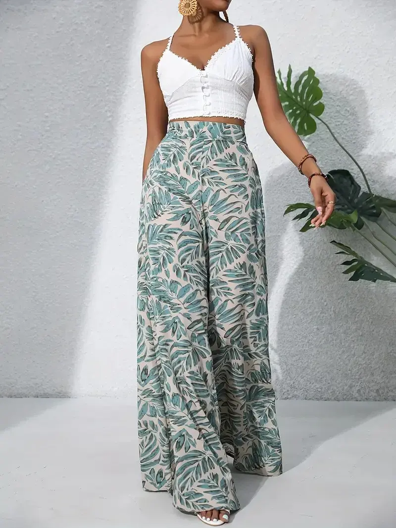 Pants Traf Painted Basic Mid-rise Loose Chiffon Pants Cropped Pants Korean Popular Clothes New Style Printed Casual Pants