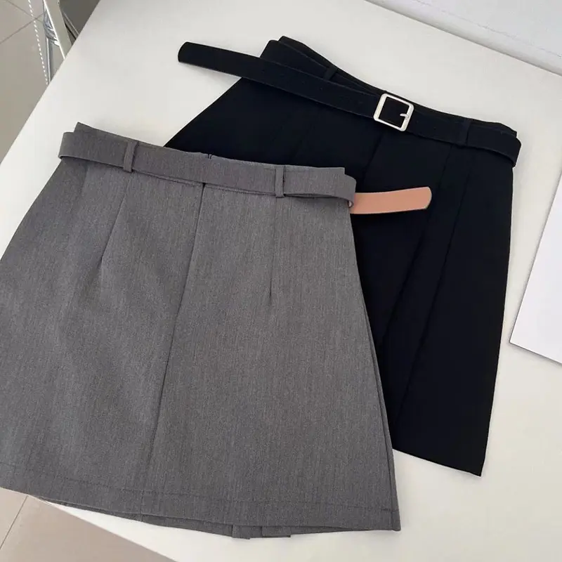 A-Line Skirt for Women Summer New High Waist Black Gray Pleated Skirts Female Casual Student Mini Skirts