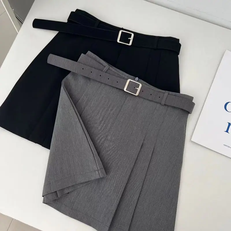 A-Line Skirt for Women Summer New High Waist Black Gray Pleated Skirts Female Casual Student Mini Skirts