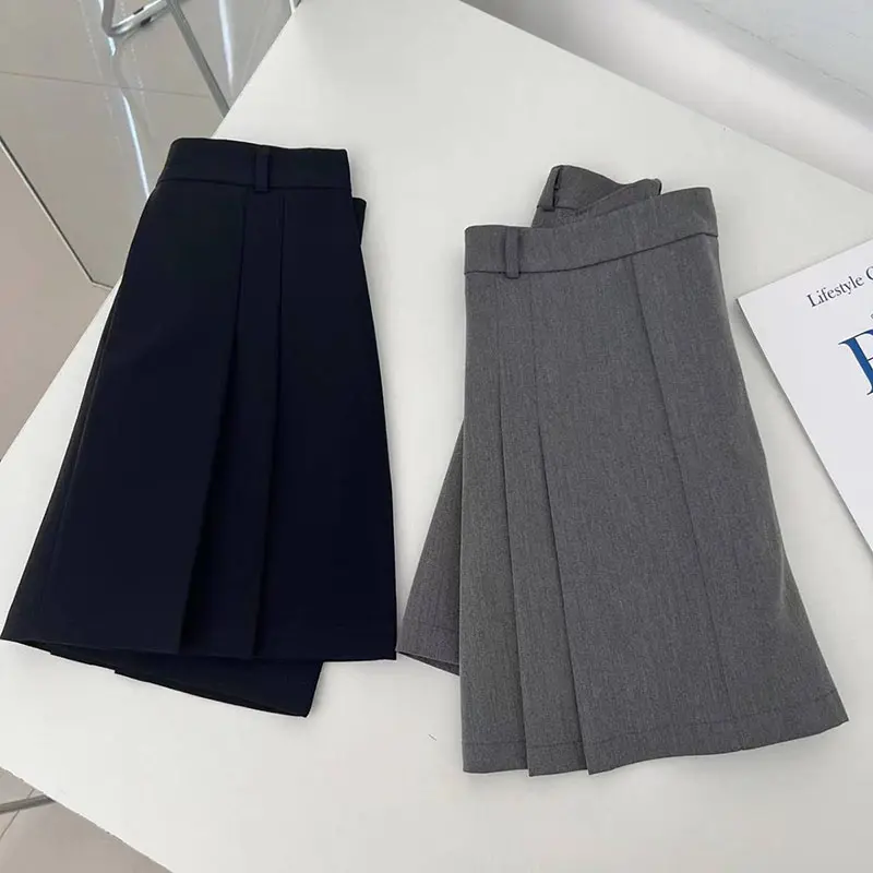 A-Line Skirt for Women Summer New High Waist Black Gray Pleated Skirts Female Casual Student Mini Skirts