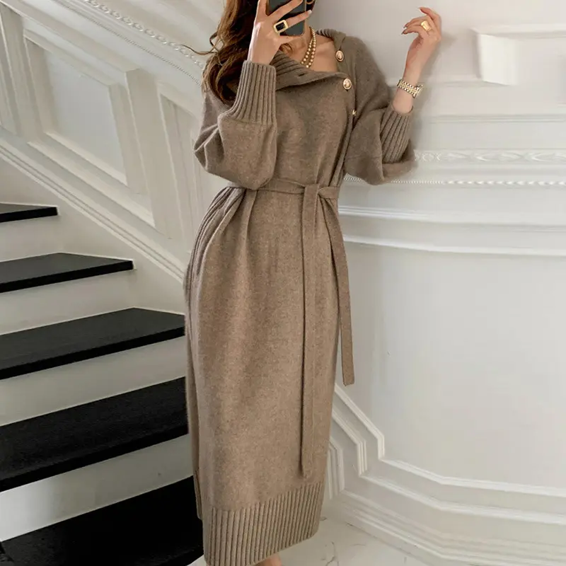 2024 Autumn/Winter New Style Fashionable, Casual, Elegant with Coat Inner Sweater Long Cross Knee Base Knitted Women