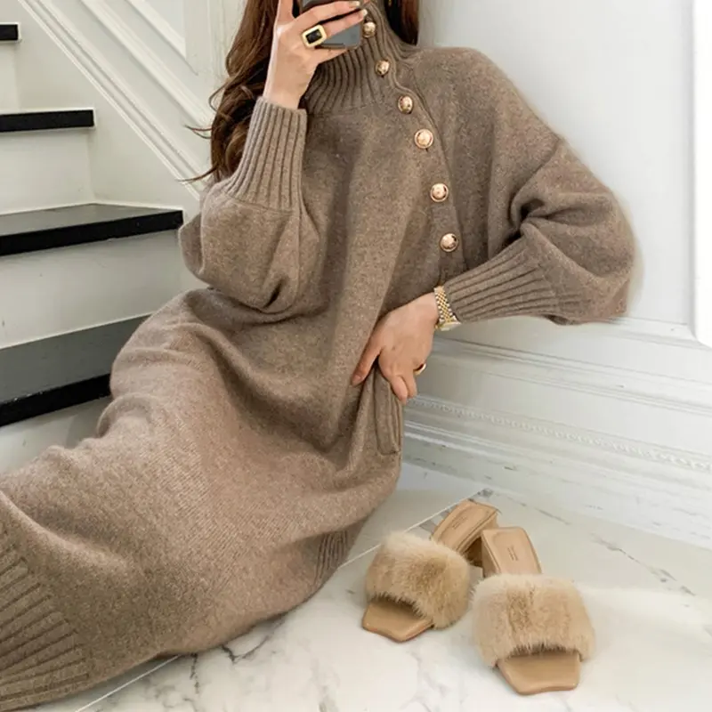 2024 Autumn/Winter New Style Fashionable, Casual, Elegant with Coat Inner Sweater Long Cross Knee Base Knitted Women