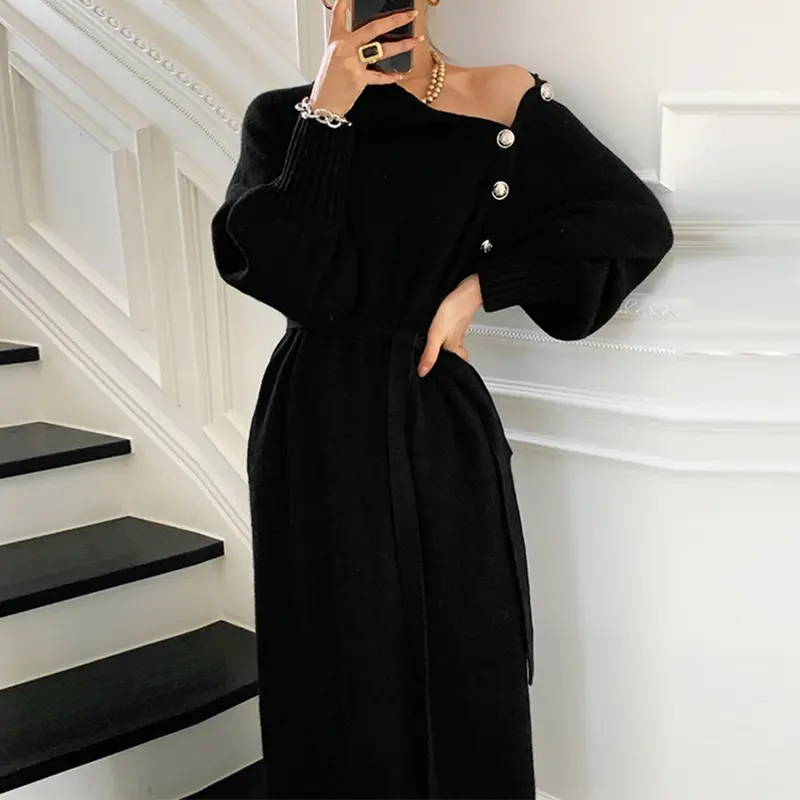 2024 Autumn/Winter New Style Fashionable, Casual, Elegant with Coat Inner Sweater Long Cross Knee Base Knitted Women