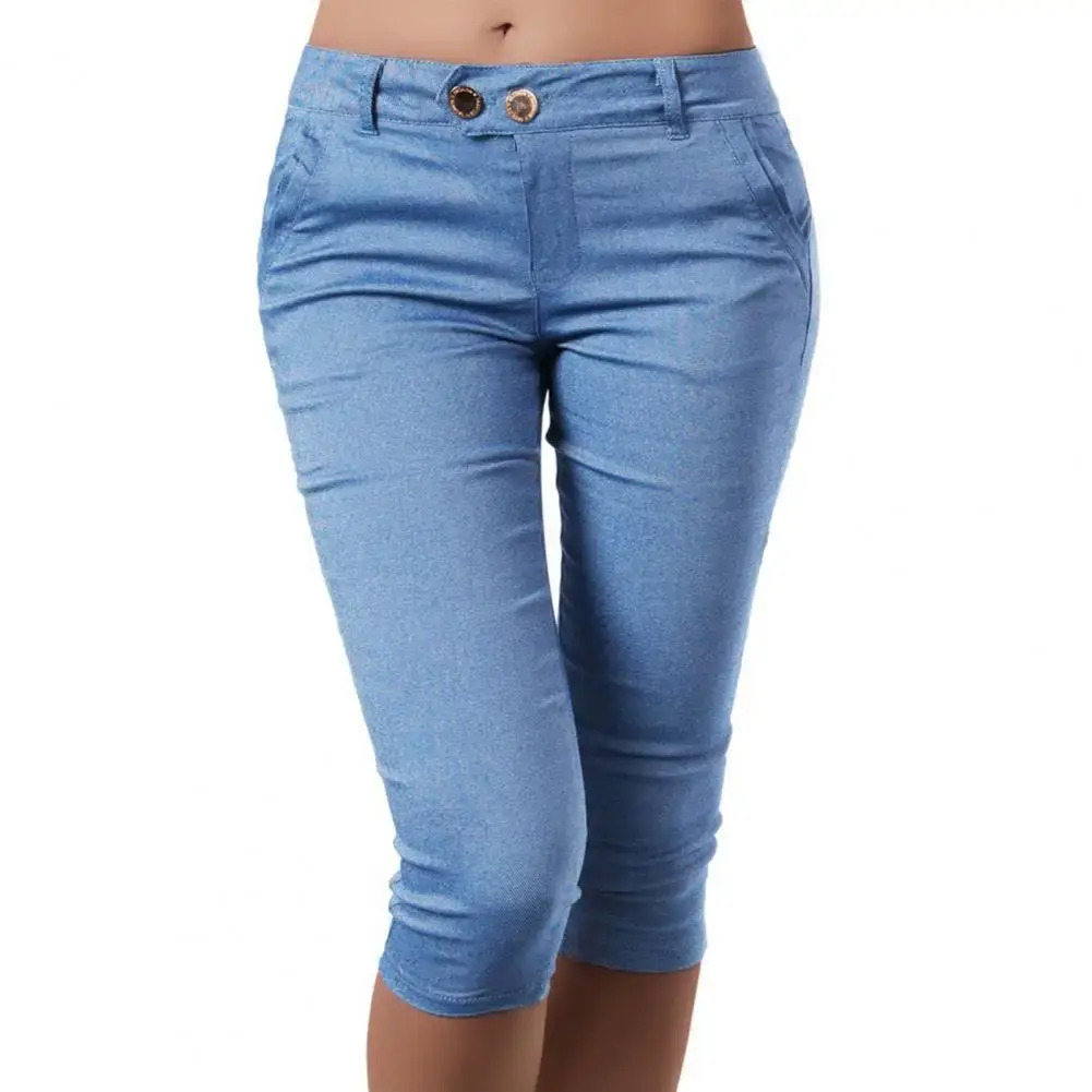 Women Pants Solid Color Mid Waist Skinny Summer Pants Slim-fitting Stretchy Pants Streetwear
