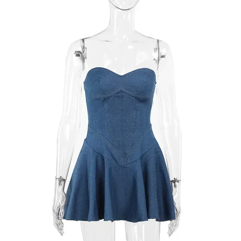 Summer 2025 New Temperament Wrap Hip A Skirt European And American Style Sexy Bra Imitation Denim Dress For Women