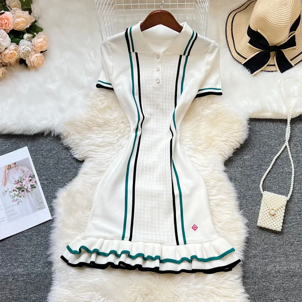 Fashion Women Knitted Mini Dress Ins Hot Sexy Package Hips Ruffled Party Dress Streetwear Lady Outfits Vestidos