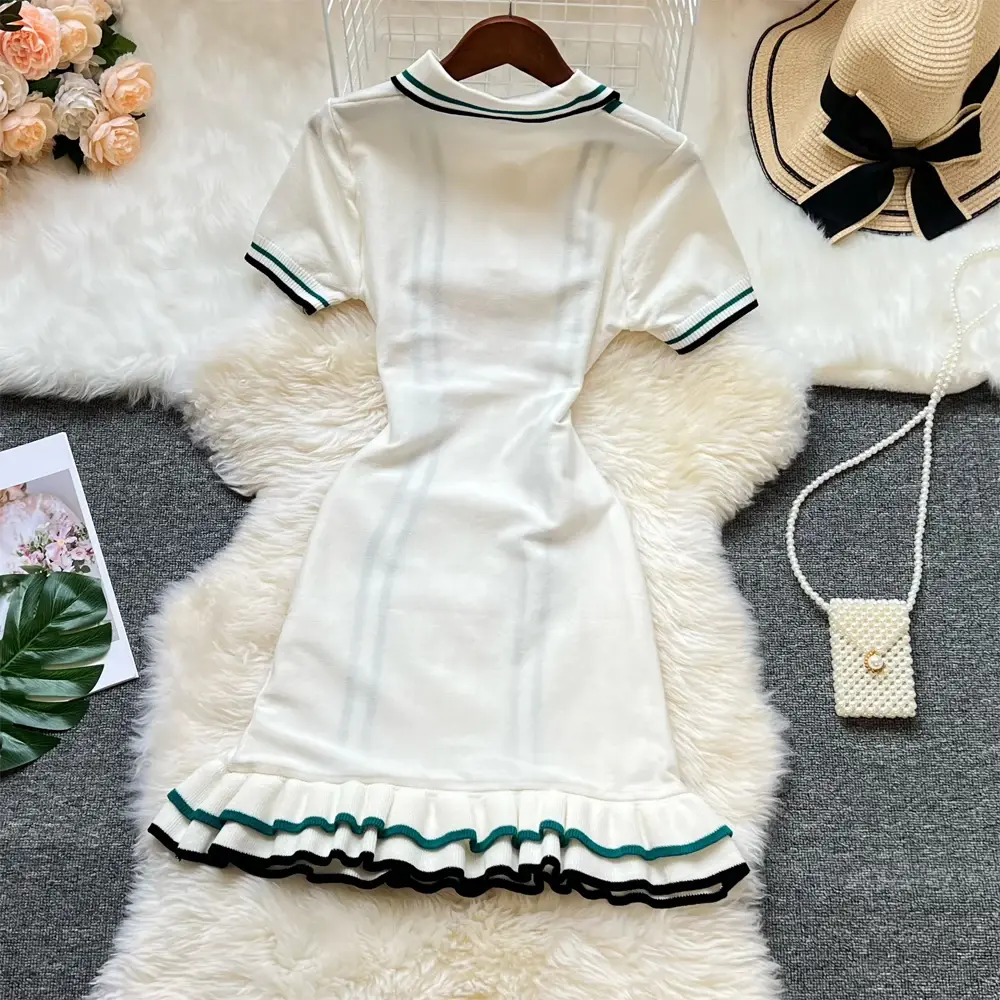 Fashion Women Knitted Mini Dress Ins Hot Sexy Package Hips Ruffled Party Dress Streetwear Lady Outfits Vestidos