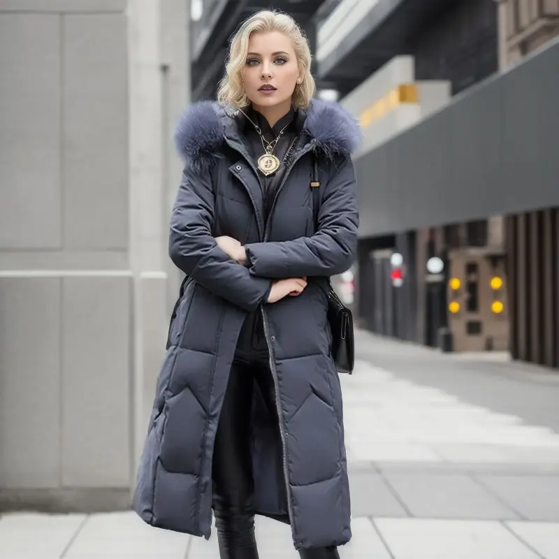 Women Winter Jacket Long Overcoat 2024 New Thicken Coat Fur Collar Hooded Zipper Warm Snow Wear Woman Padded Clothes