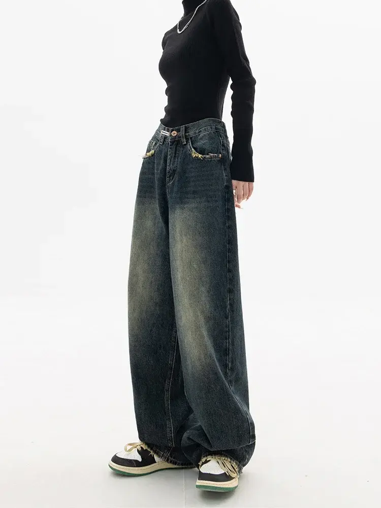 Spring Autumn Wide Leg Jeans Women High Waist Denim Trousers Women's Jeans Harajuku Vintage BF Style Loose Femme Streeetwear