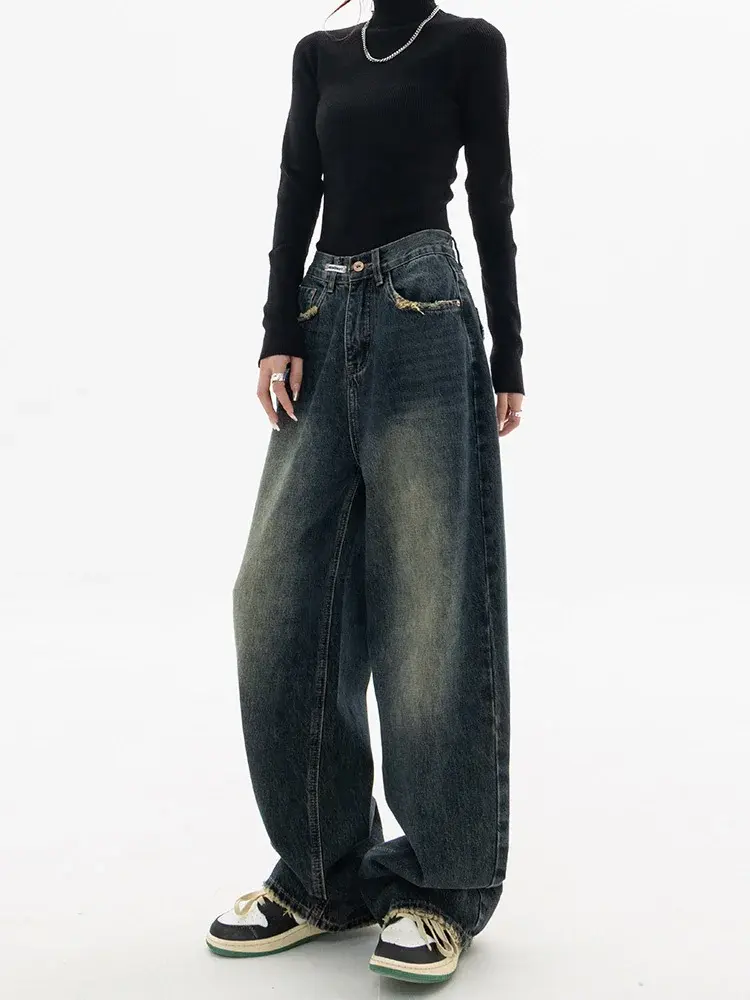 Spring Autumn Wide Leg Jeans Women High Waist Denim Trousers Women's Jeans Harajuku Vintage BF Style Loose Femme Streeetwear