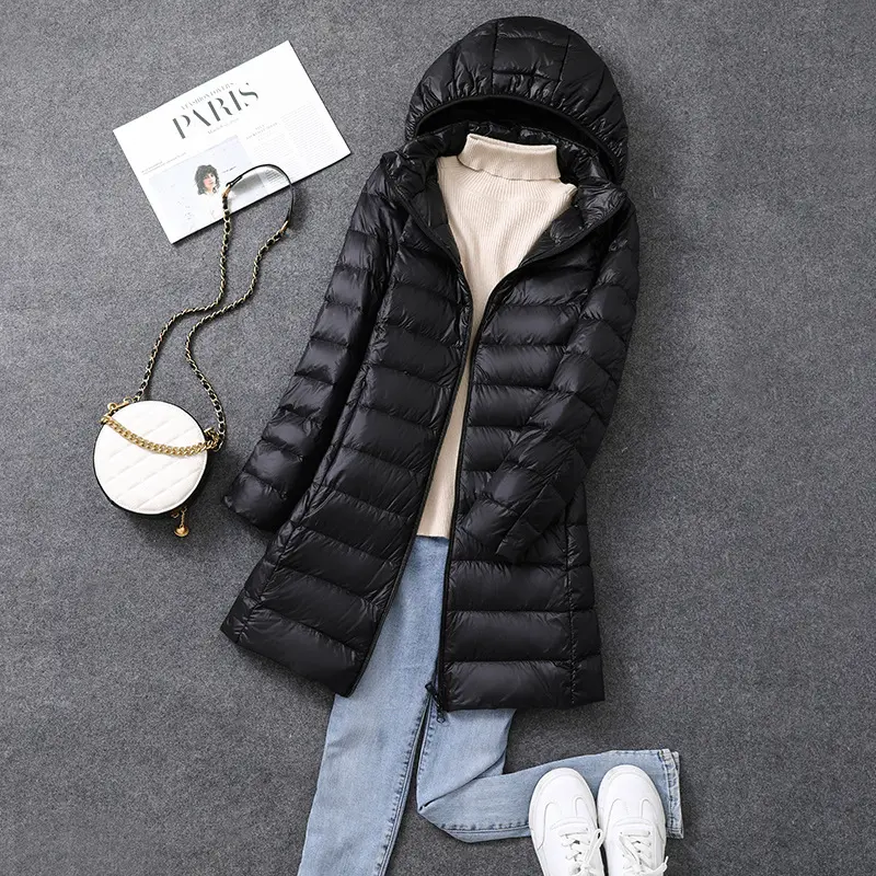 Women's Office Lady Hat Detachable Puffer Jackets 2024 New Arrival Autumn Winter White Duck Down Warm Coat