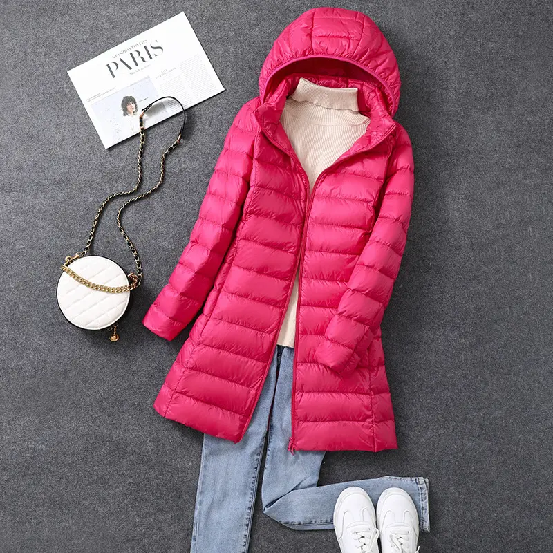 Women's Office Lady Hat Detachable Puffer Jackets 2024 New Arrival Autumn Winter White Duck Down Warm Coat