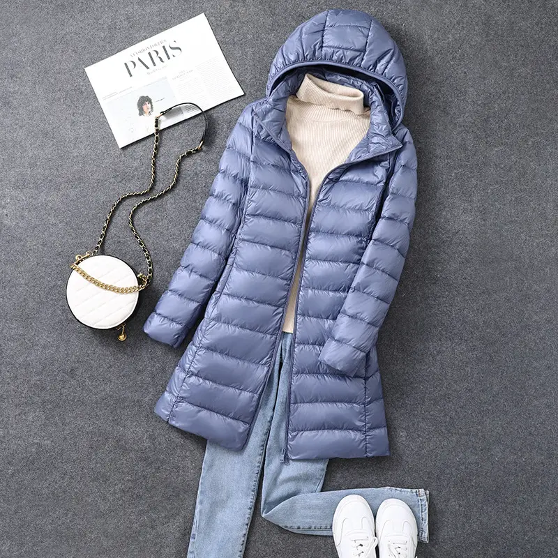 Women's Office Lady Hat Detachable Puffer Jackets 2024 New Arrival Autumn Winter White Duck Down Warm Coat