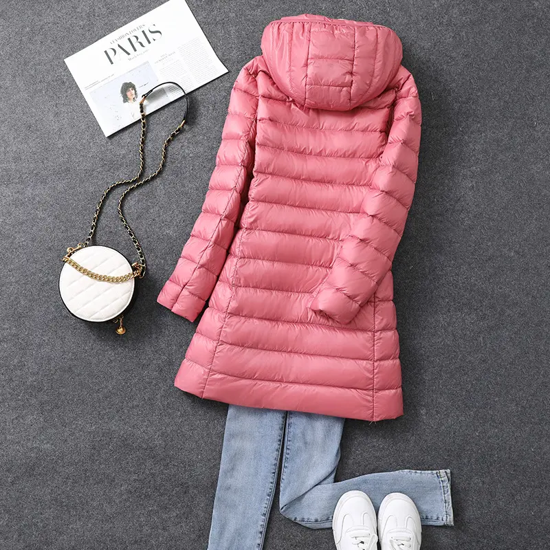 Women's Office Lady Hat Detachable Puffer Jackets 2024 New Arrival Autumn Winter White Duck Down Warm Coat