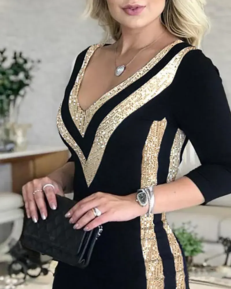 Elegant V-Neck Bodycon Dress for Women Sexy Tight Fitting Party Dress Slim Fit Clubwear Evening Gown