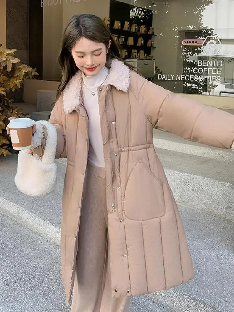 Fashion Down Cotton Coat Women 2024 New Winter Parkas Jacket Long Warm Padded Single Breasted Outerwear Female Clothes