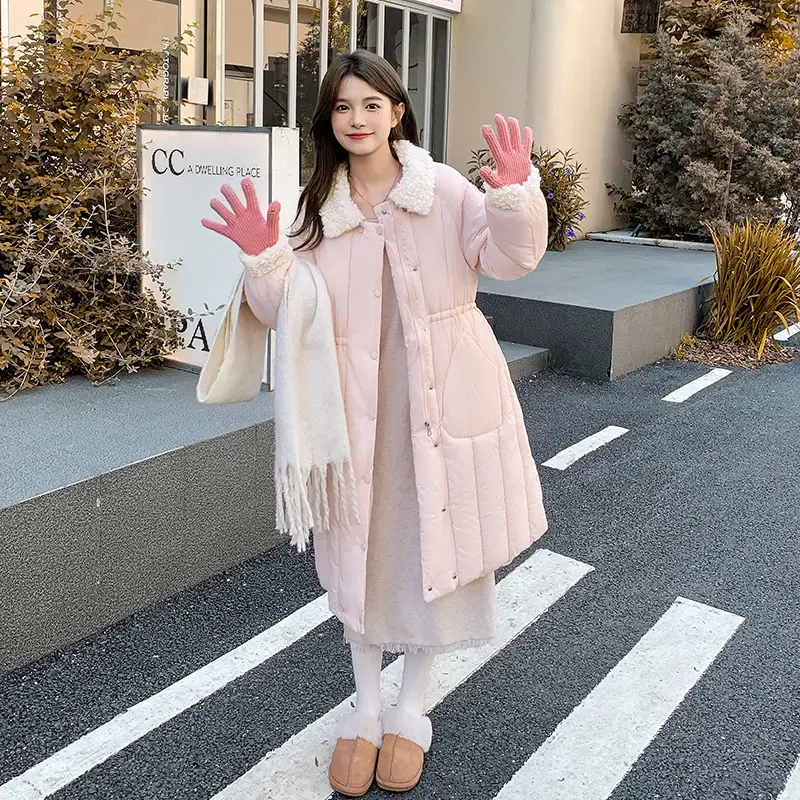 Fashion Down Cotton Coat Women 2024 New Winter Parkas Jacket Long Warm Padded Single Breasted Outerwear Female Clothes