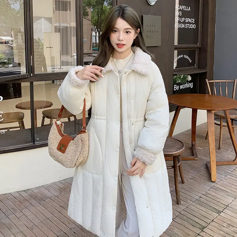 Fashion Down Cotton Coat Women 2024 New Winter Parkas Jacket Long Warm Padded Single Breasted Outerwear Female Clothes