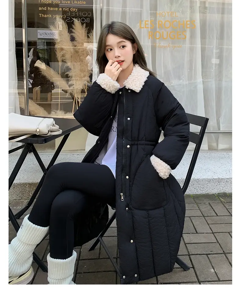 Fashion Down Cotton Coat Women 2024 New Winter Parkas Jacket Long Warm Padded Single Breasted Outerwear Female Clothes