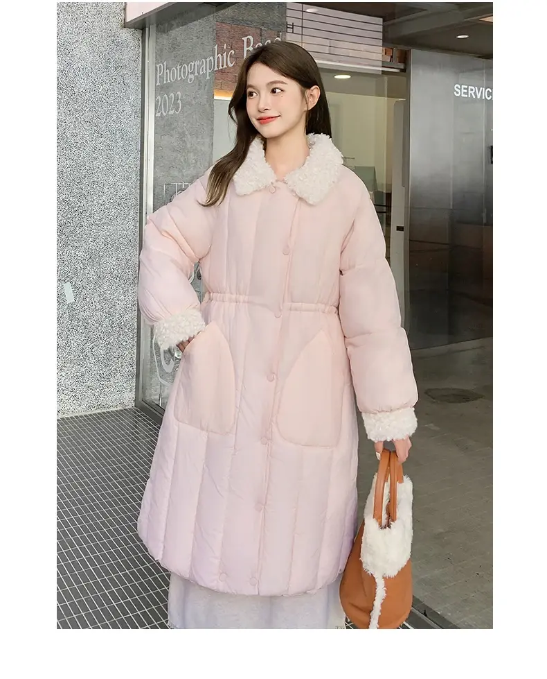 Fashion Down Cotton Coat Women 2024 New Winter Parkas Jacket Long Warm Padded Single Breasted Outerwear Female Clothes