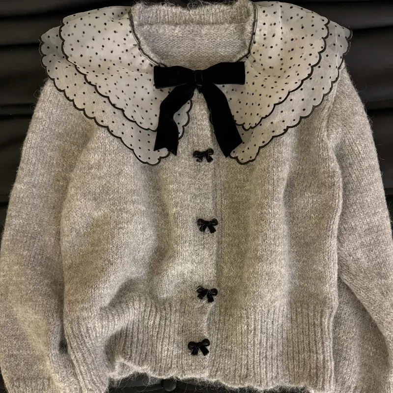 Autumn Winter  Collar Knitted Sweater top Fashion Solid Button Cute Cardigan Coat Sweet Korean Women Clothing