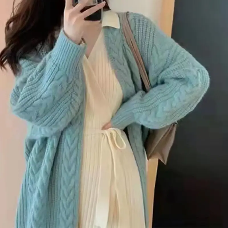 Autumn Women Loose Warm Long Cardigan Coat Solid Long Sleeve Thicken Sweater  Coat Women Streetwear Outerwear Winter