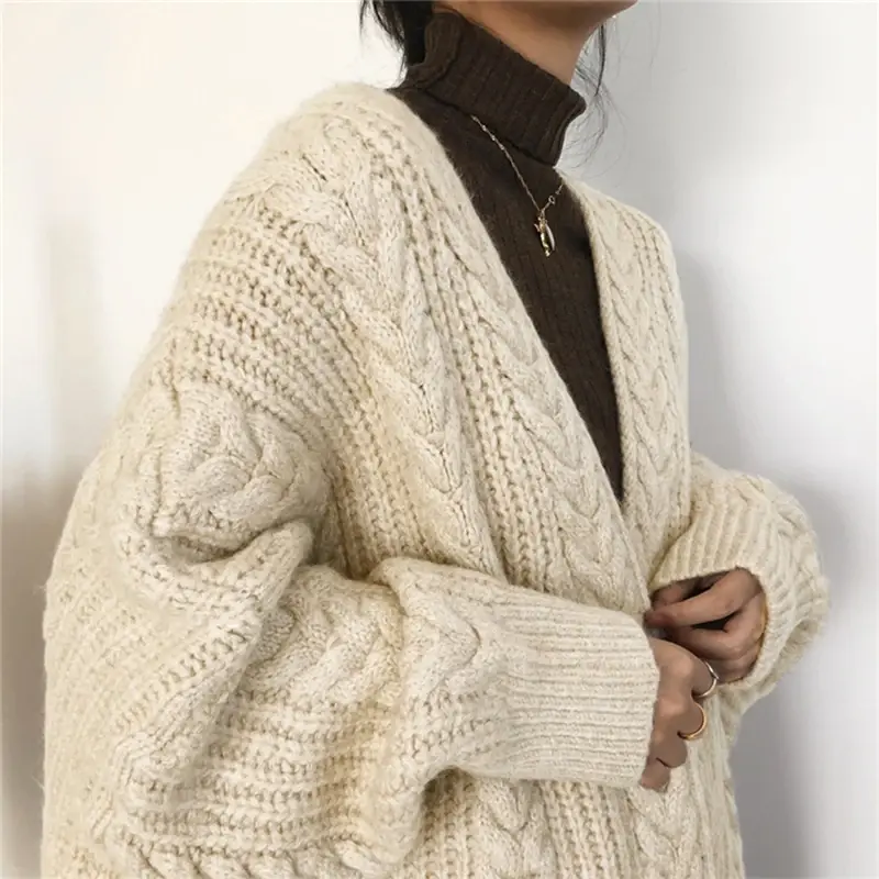 Autumn Women Loose Warm Long Cardigan Coat Solid Long Sleeve Thicken Sweater  Coat Women Streetwear Outerwear Winter