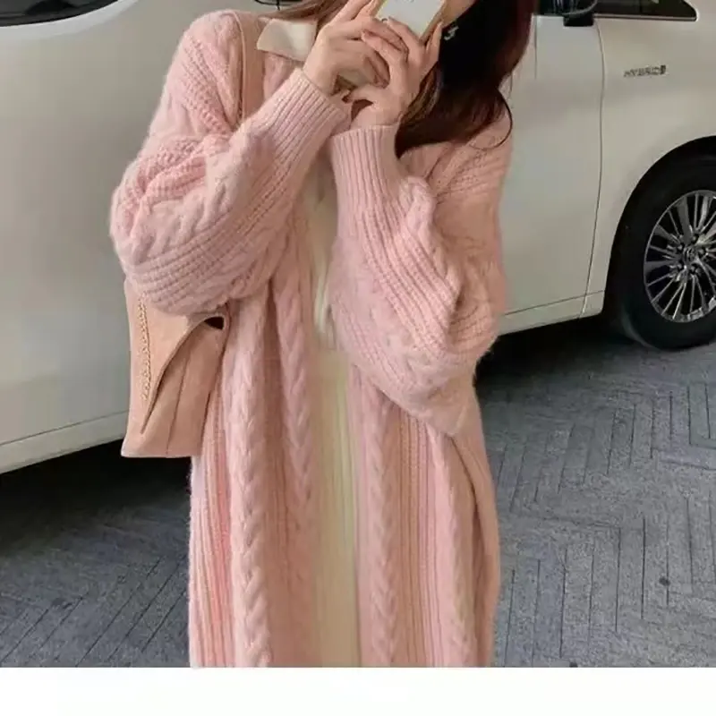Autumn Women Loose Warm Long Cardigan Coat Solid Long Sleeve Thicken Sweater  Coat Women Streetwear Outerwear Winter