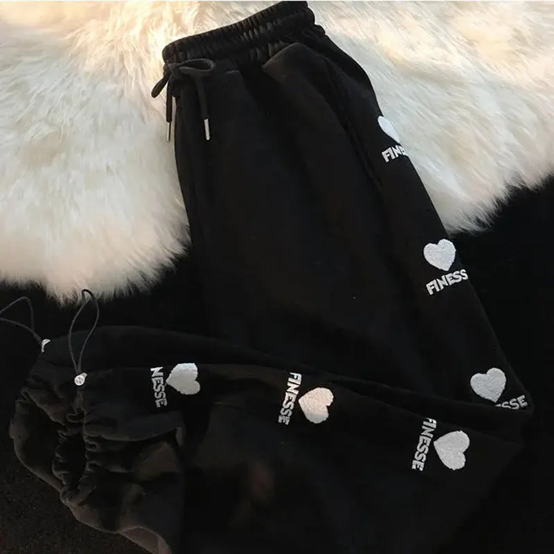 Harajuku Women Embroidery Sweatpants Fashion Streetwear Female High Waist Wide Leg Pants Casual Loose American Style Trousers