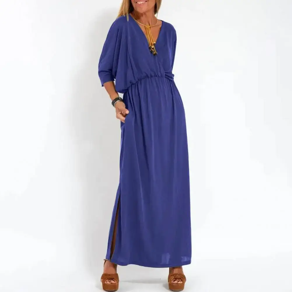 Women V Neck Dress Elegant V-neck Split Dress for Women Loose Fit High Waisted Solid Color Spring Summer Shirt