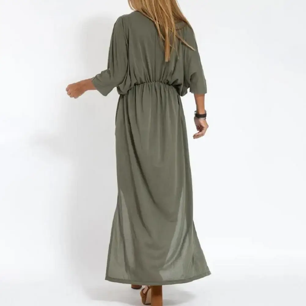Women V Neck Dress Elegant V-neck Split Dress for Women Loose Fit High Waisted Solid Color Spring Summer Shirt