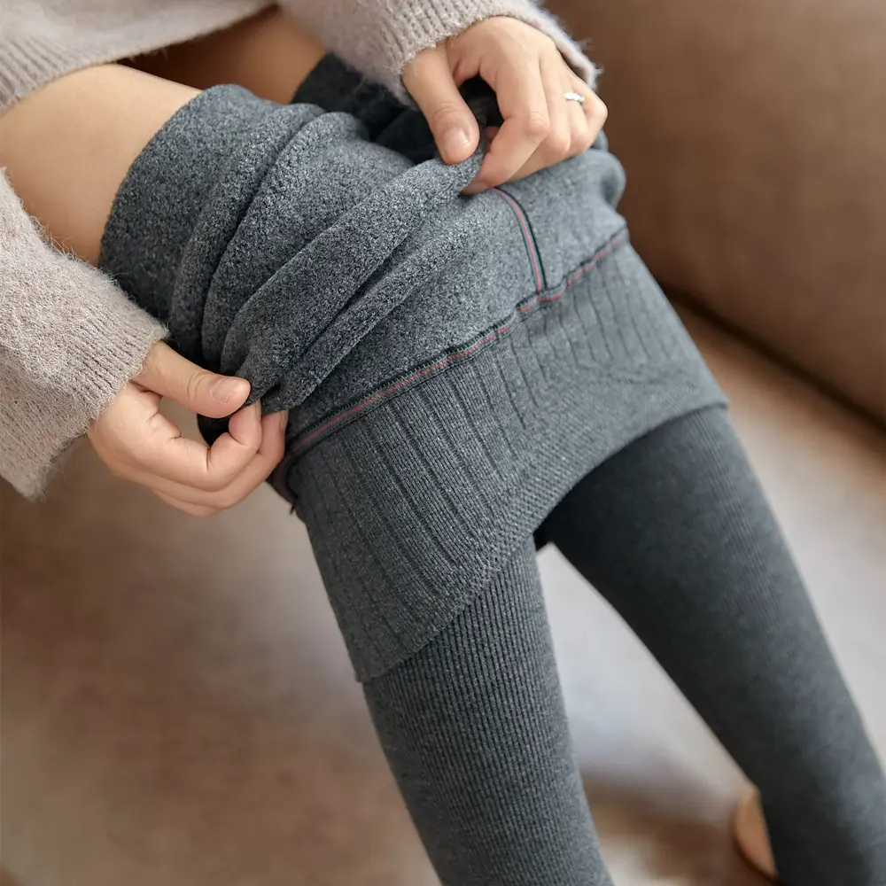 Winter Pants Plus velvet Thicken Pants High Waist Skinny Leggings Solid Vertical striped Women Clothing