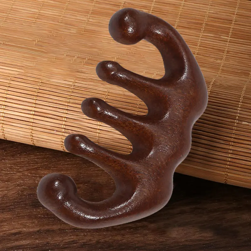 2025 New Massage Comb Head Massager Sandalwood Five Tooth Whale Scalp Scraping Body Tool