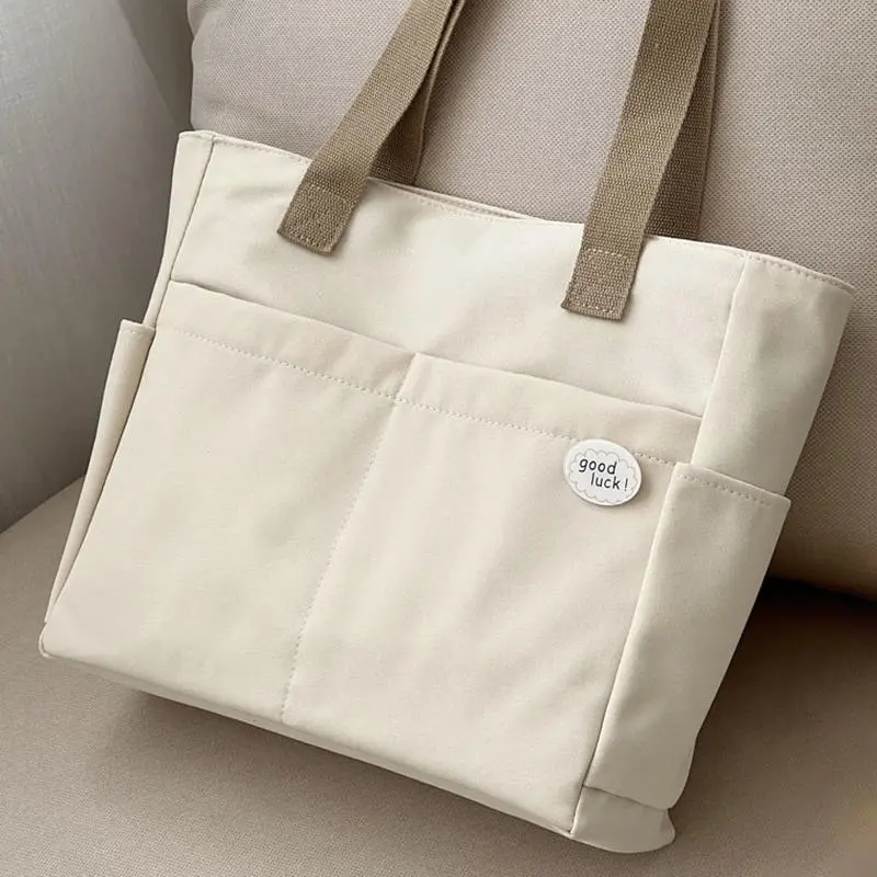 1Pc Women's Tote Bag Canvas Sewing Thread Large Capacity Advanced Sense Handbag Convenient Practical Female's Commuter