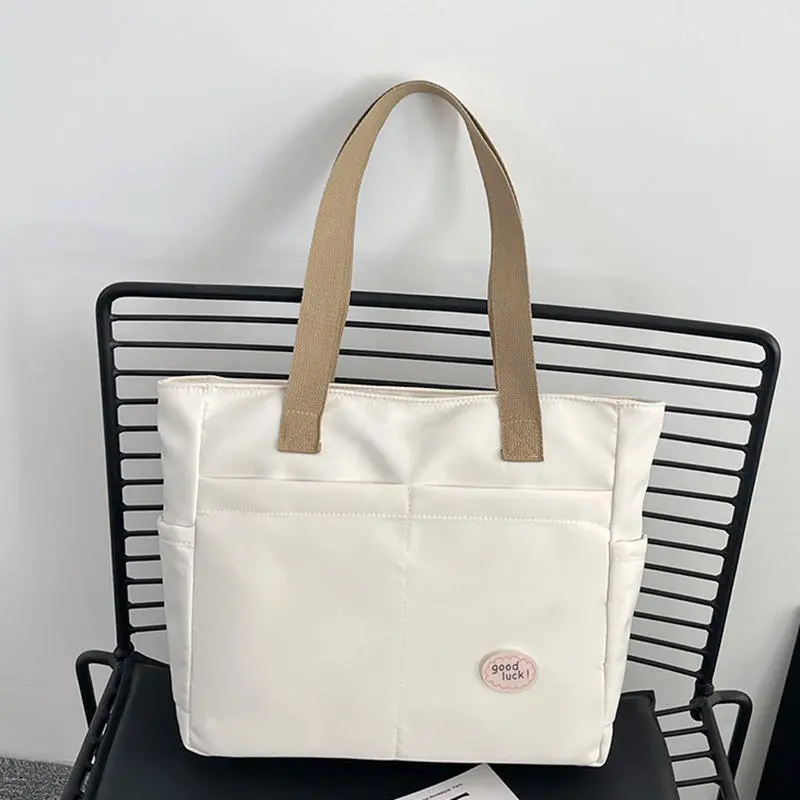 1Pc Women's Tote Bag Canvas Sewing Thread Large Capacity Advanced Sense Handbag Convenient Practical Female's Commuter