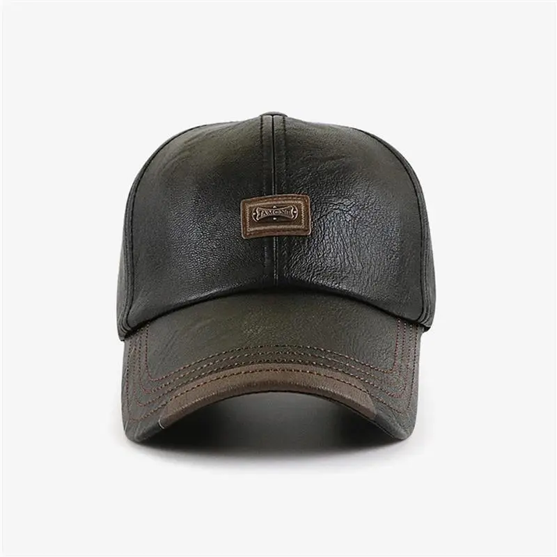 Baseball Cap Casual Fashion Hat Autumn And Winter Thin Plus Velvet Leather For Men New