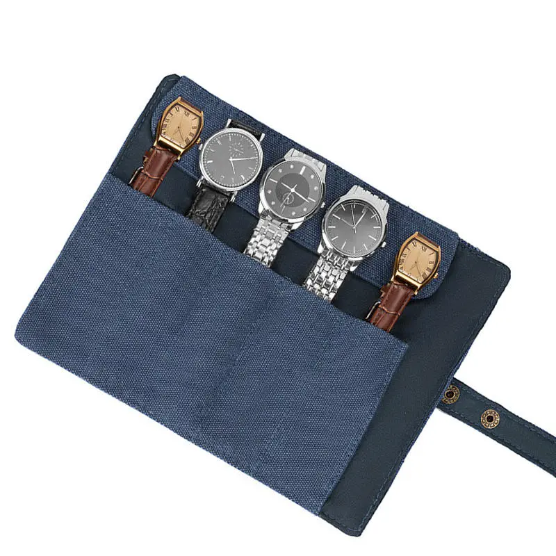 Watch Band Roll Organizer With 5 Slots Storage Box Strap Smart Bag Leather Handmade Travel Case