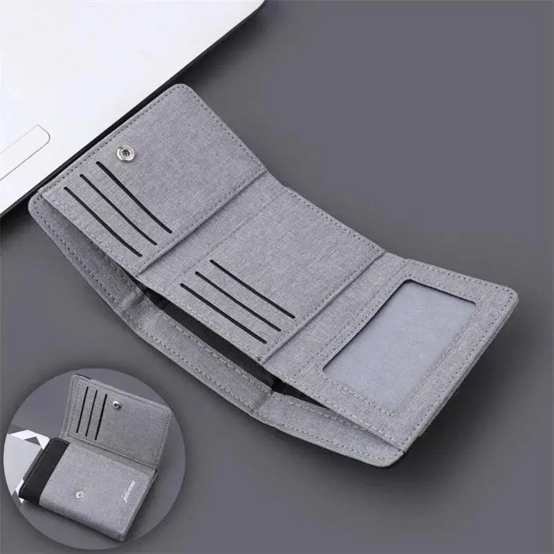 2025 New Practical Canvas Wallet Men ID/photo Holders Black/blue/gray Card Holder Case 8 Slots Hasp Male Purse Mini Three-fold
