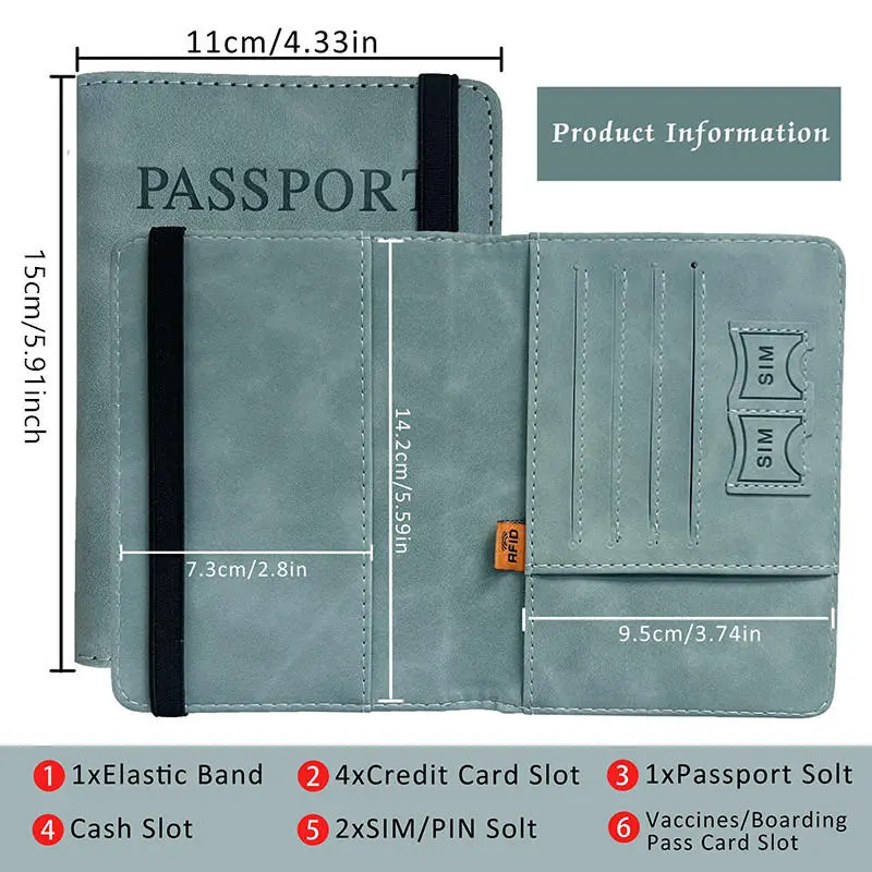 RFID Blocking Passport Holder Cover Travel Leather Wallet Case for Men Women Multi-Function ID Bank Card Accessories