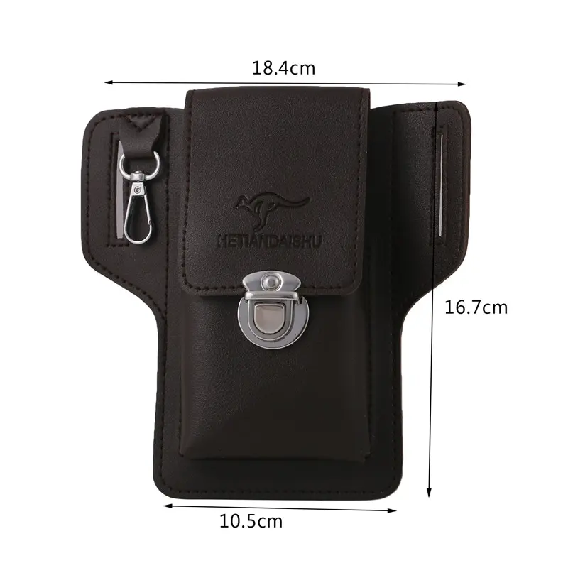 2025 Fashion New Men's Belt Artificial PU Leather Cover Standing Multi functional Mobile Waist Bag Card Keychain