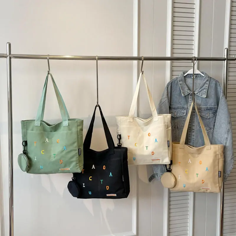 Simplicity Canvas Composite Shoulder Bag Solid Color Versatile Lazy Style Crossbody Large Capacity Commuter Tote