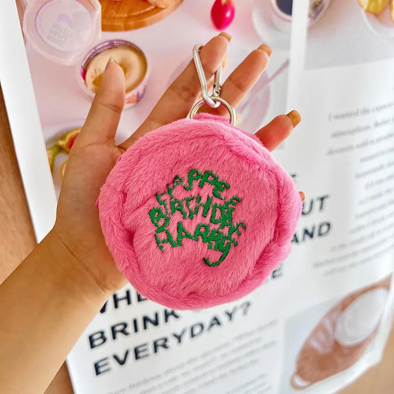 1pc Cute Plush Cosmetic Bag Portable Letter Embroidered Coin Purse Hanging Perfect Envelope ID Lipstick For Traveling