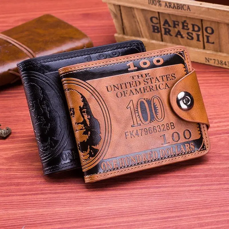 2025 New Fashion Men's Wallets With 100 US Dollar Pattern Wallet Male Leather Photo Card Holder Large Capacity