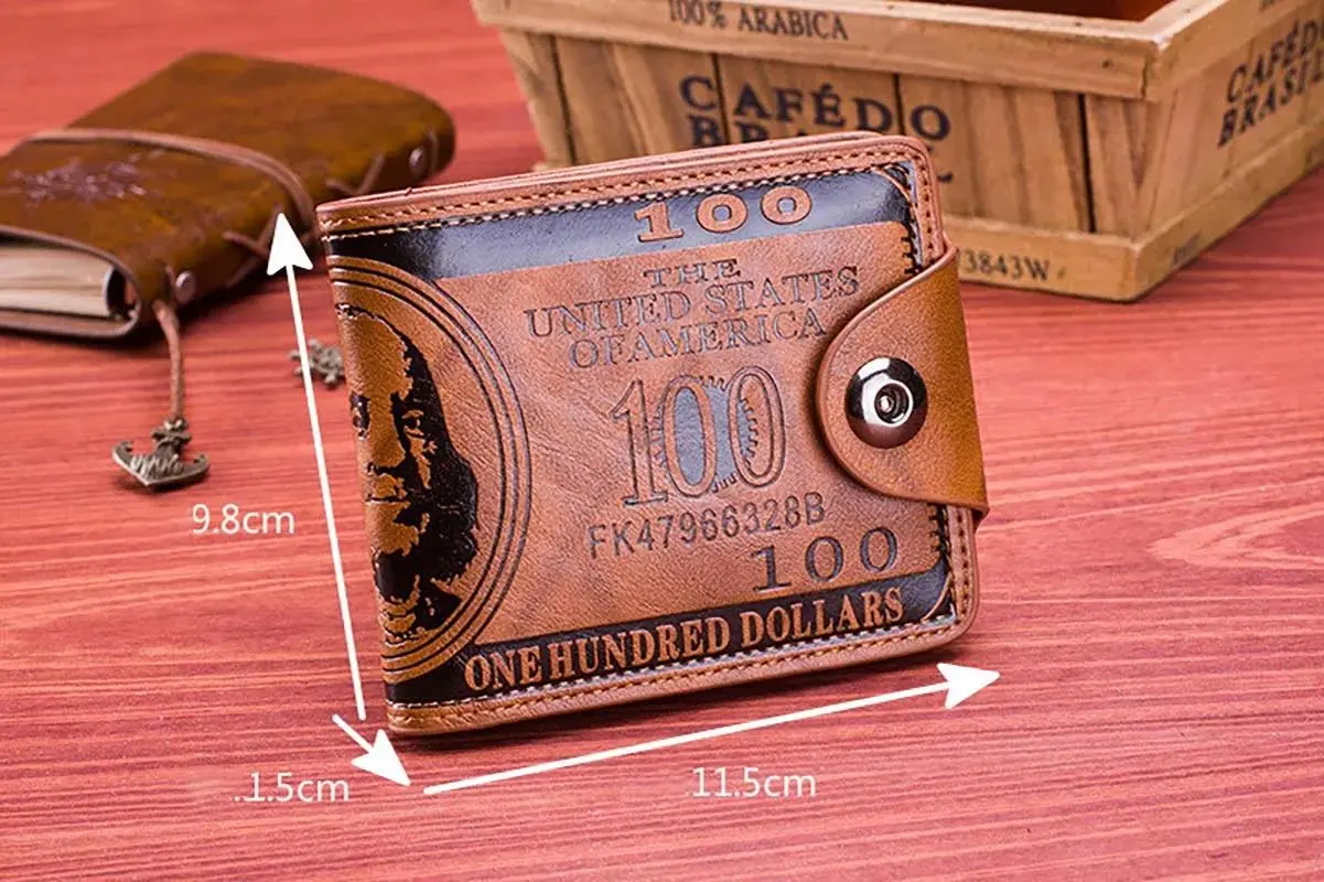 2025 New Fashion Men's Wallets With 100 US Dollar Pattern Wallet Male Leather Photo Card Holder Large Capacity