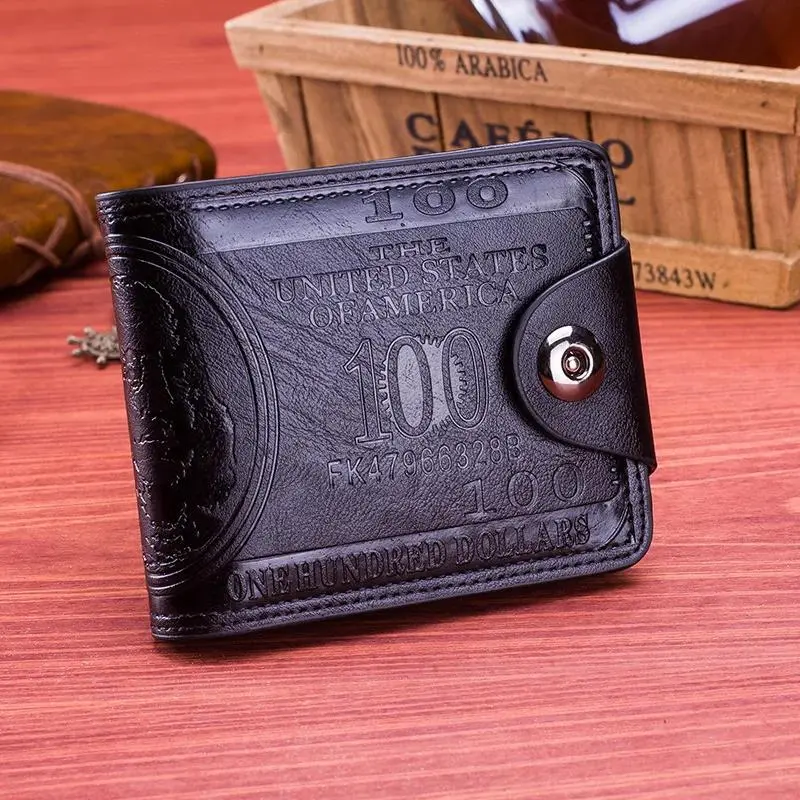 2025 New Fashion Men's Wallets With 100 US Dollar Pattern Wallet Male Leather Photo Card Holder Large Capacity