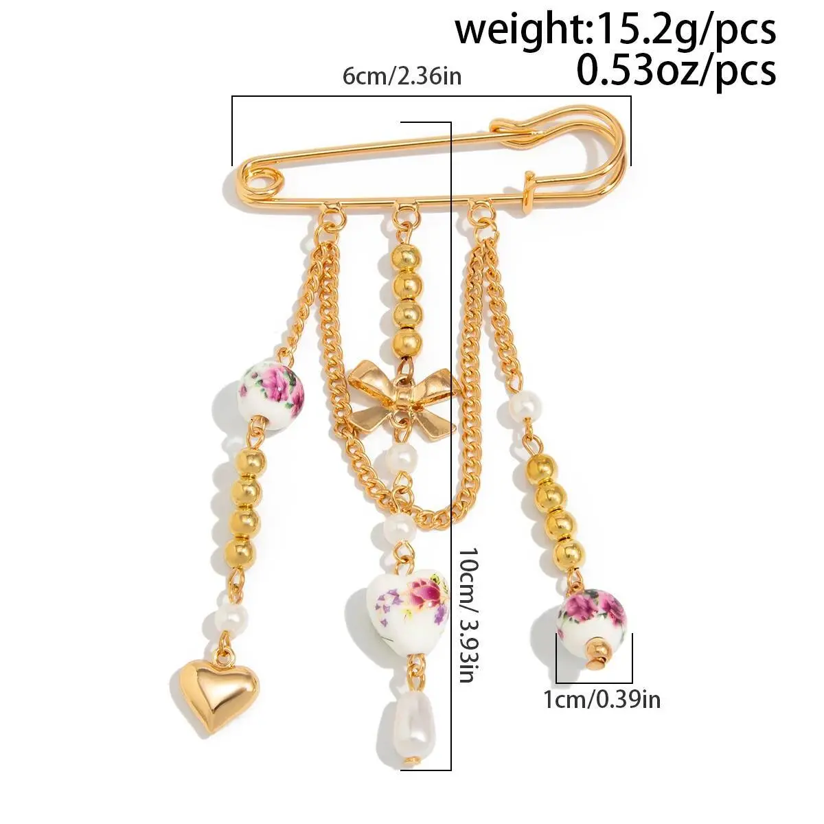 Ingemark Elegant Ceramic Love Heart Beads Bowknot Tassel Brooch for Women Fashion Dress Suit Collar Pins Clip Party Jewelry Gift